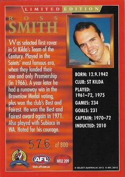 2012 Select AFL Eternity - Hall of Fame Series 4 Limited Edition #HFLE209 Ross Smith Back